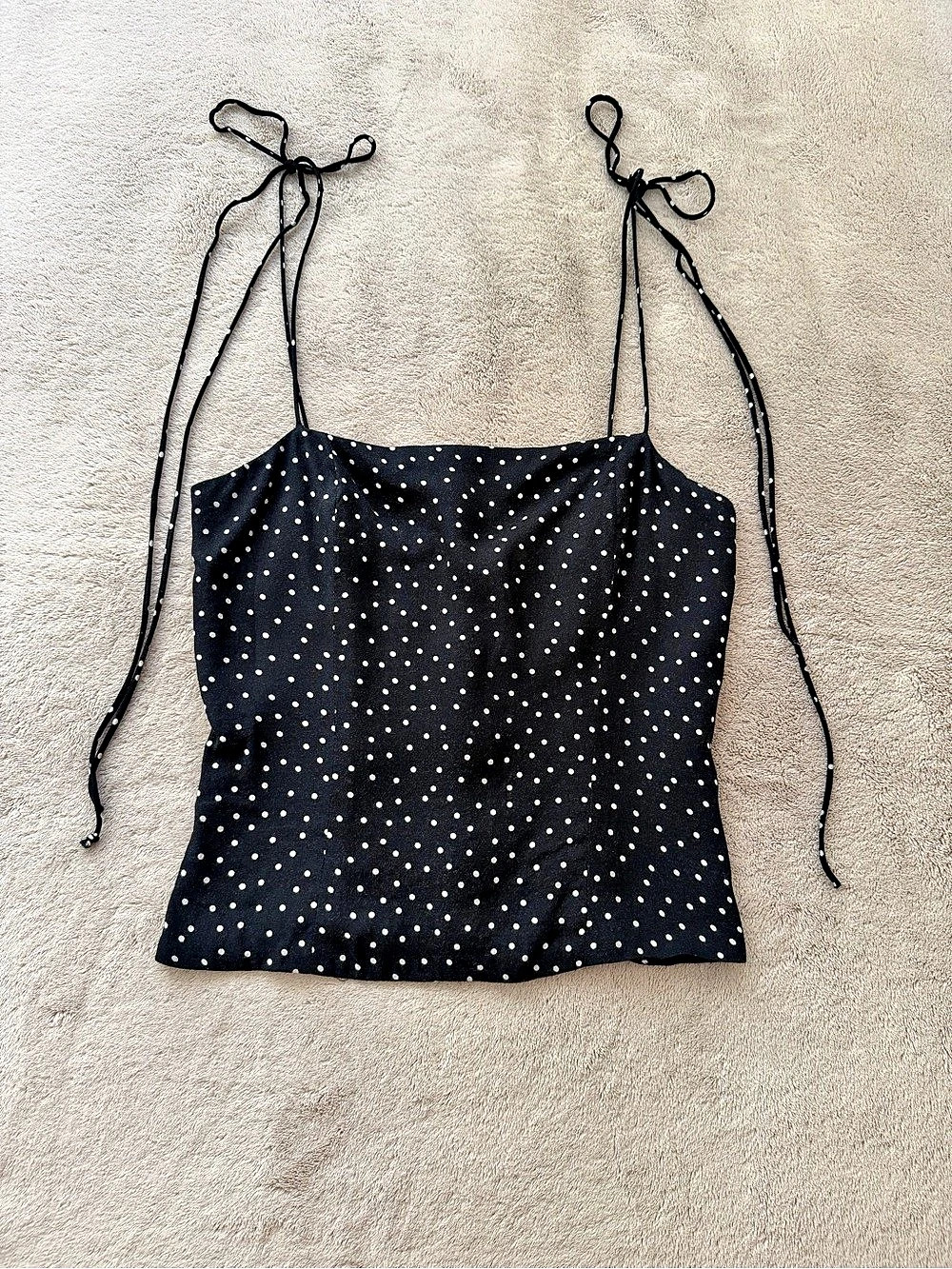 Reformation Black Polka Dot Tie Strap Camisole Top Size 6